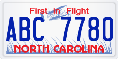 NC license plate ABC7780