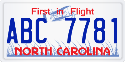 NC license plate ABC7781