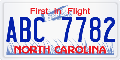 NC license plate ABC7782