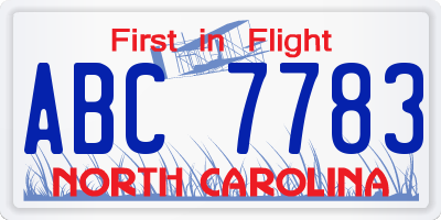 NC license plate ABC7783