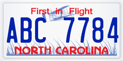NC license plate ABC7784