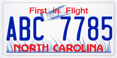 NC license plate ABC7785