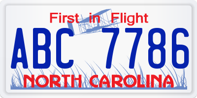 NC license plate ABC7786