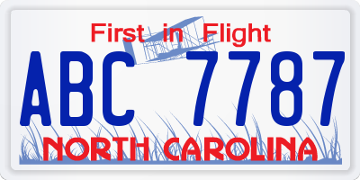 NC license plate ABC7787