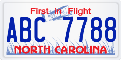 NC license plate ABC7788