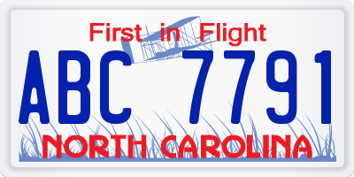 NC license plate ABC7791
