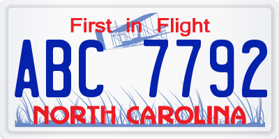NC license plate ABC7792