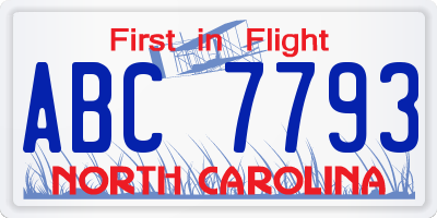 NC license plate ABC7793