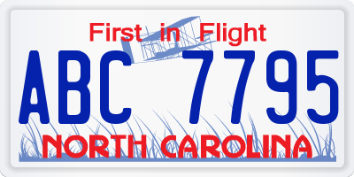 NC license plate ABC7795