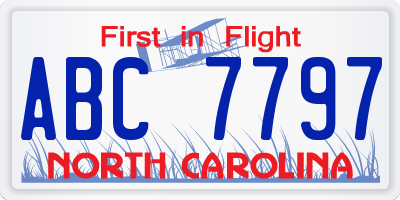 NC license plate ABC7797