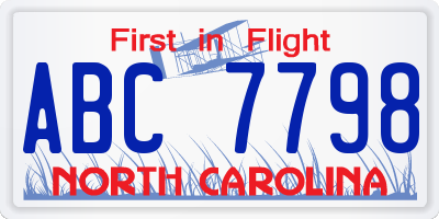 NC license plate ABC7798