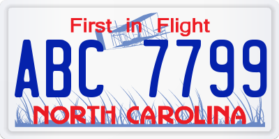 NC license plate ABC7799