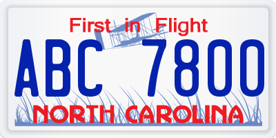 NC license plate ABC7800
