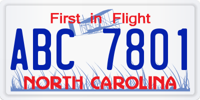 NC license plate ABC7801