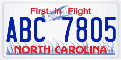 NC license plate ABC7805
