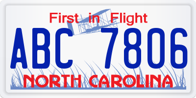 NC license plate ABC7806