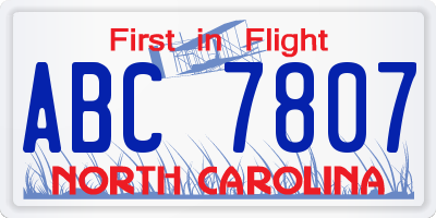NC license plate ABC7807
