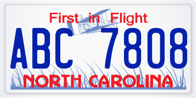 NC license plate ABC7808