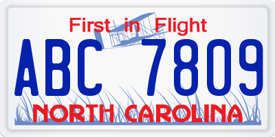 NC license plate ABC7809