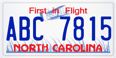 NC license plate ABC7815