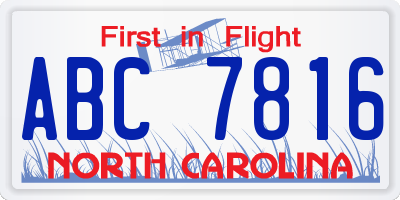NC license plate ABC7816
