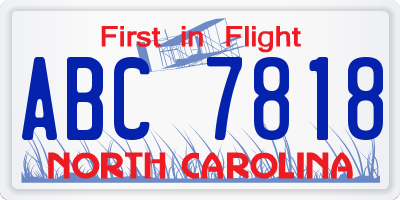 NC license plate ABC7818