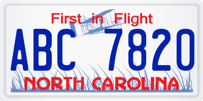 NC license plate ABC7820