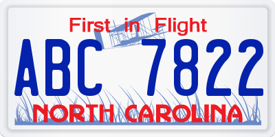 NC license plate ABC7822
