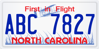 NC license plate ABC7827