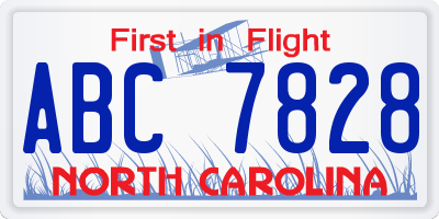 NC license plate ABC7828