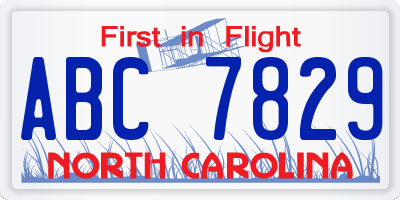 NC license plate ABC7829