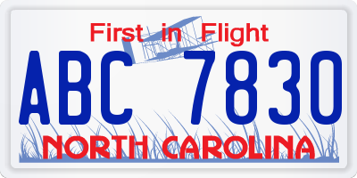 NC license plate ABC7830