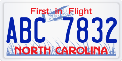 NC license plate ABC7832