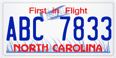 NC license plate ABC7833