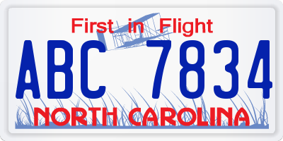 NC license plate ABC7834