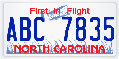 NC license plate ABC7835