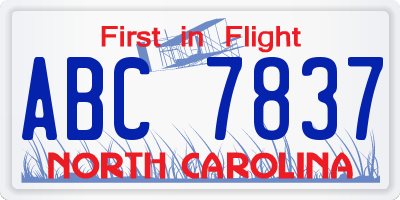 NC license plate ABC7837