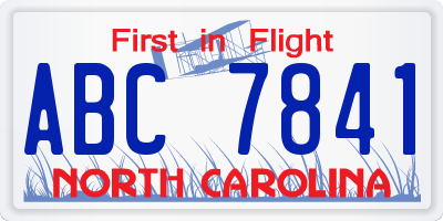 NC license plate ABC7841