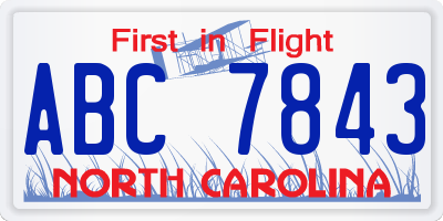 NC license plate ABC7843