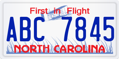 NC license plate ABC7845