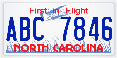 NC license plate ABC7846