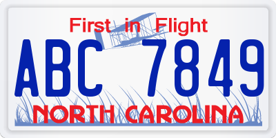 NC license plate ABC7849