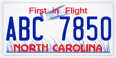 NC license plate ABC7850