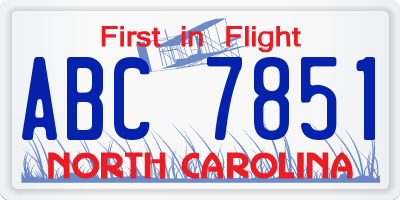 NC license plate ABC7851