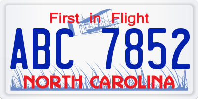 NC license plate ABC7852