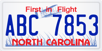 NC license plate ABC7853