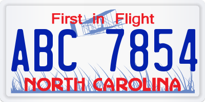 NC license plate ABC7854