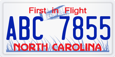 NC license plate ABC7855