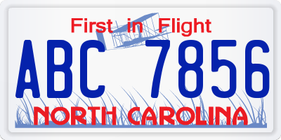 NC license plate ABC7856