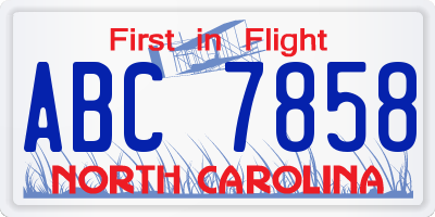 NC license plate ABC7858